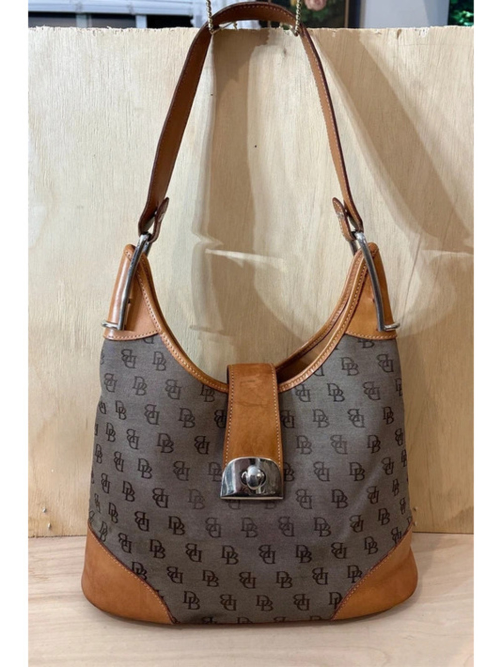 Vintage Dooney & Bourke Signature Monogram Crescent Hobo Bag
